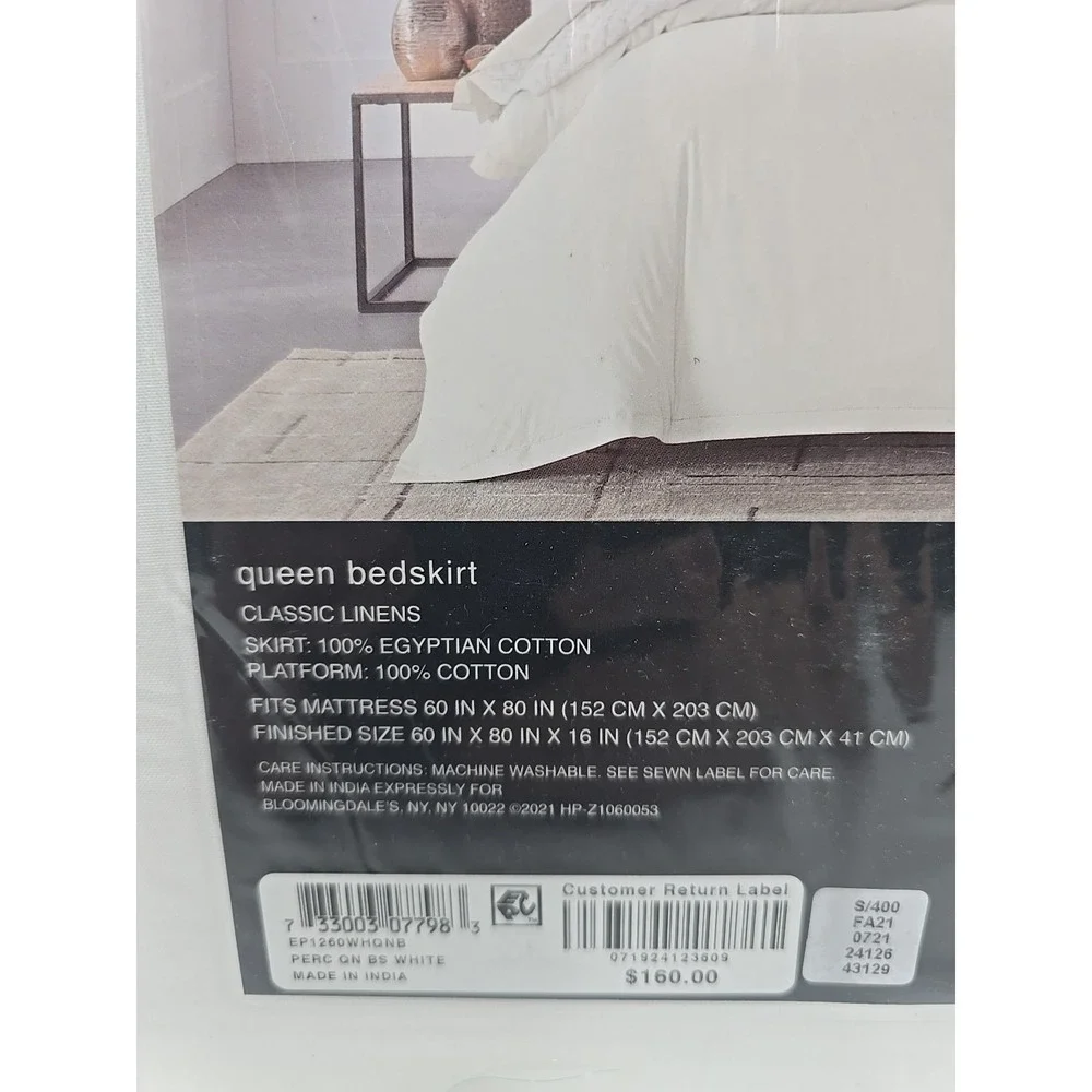 Hudson Park Classic Linens‎ Percale Queen Bedskirt White Egyptian Cotton